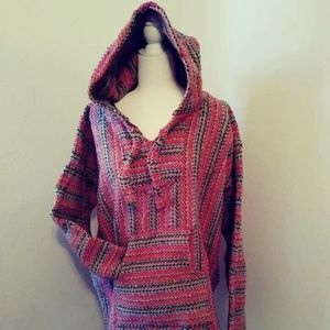 Pink and Orange Multi Colored Baja Style Hoodie